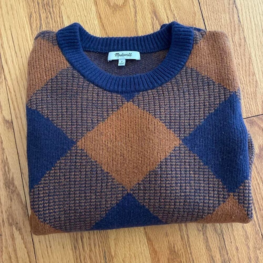 Madewell Blue & Brown Argyle Sweater